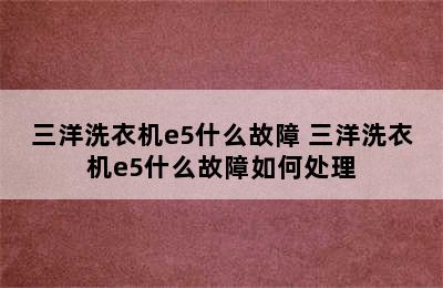 三洋洗衣机e5什么故障 三洋洗衣机e5什么故障如何处理